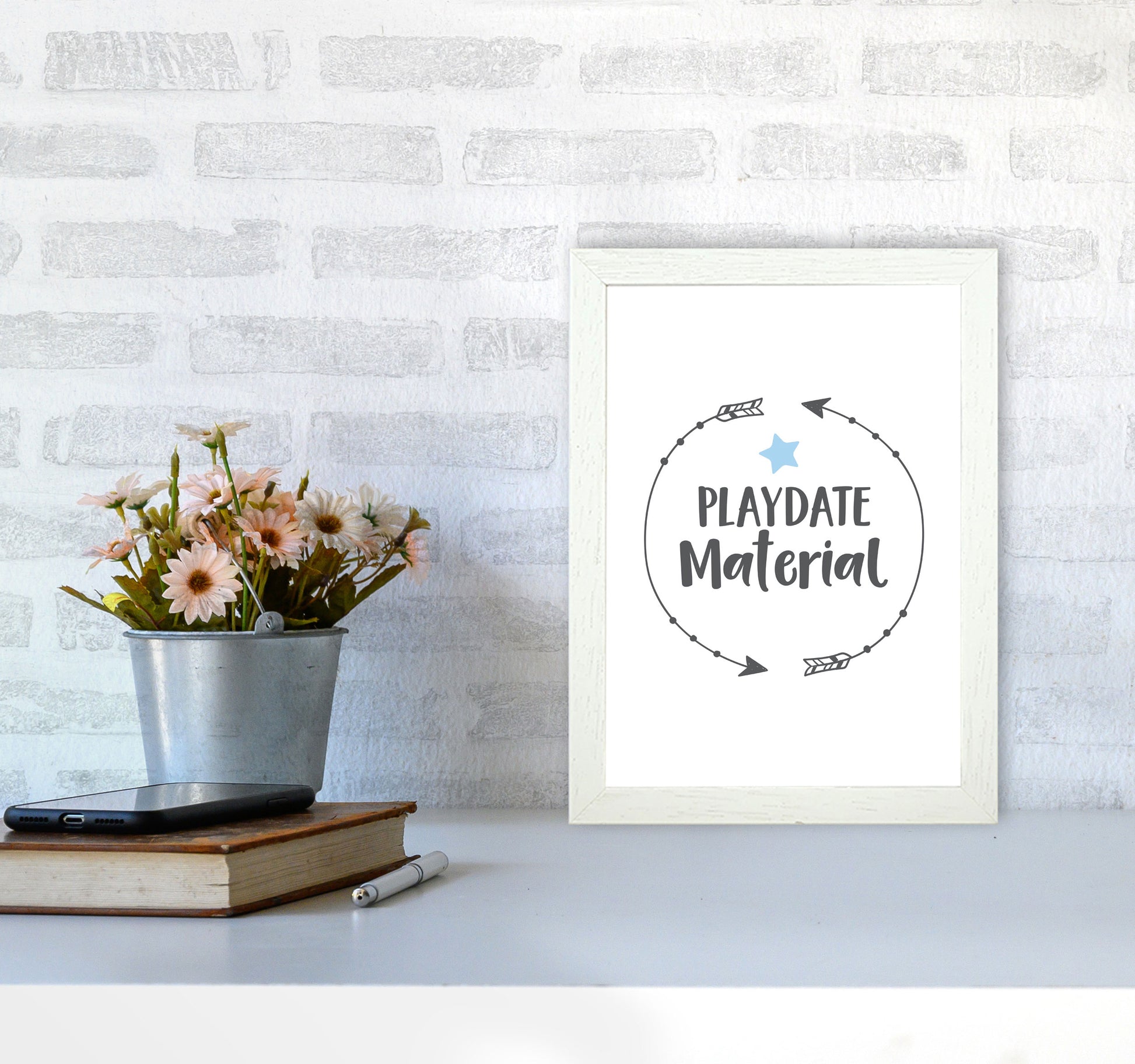 Playdate Material Framed Typography Wall Art Print A4 Oak Frame