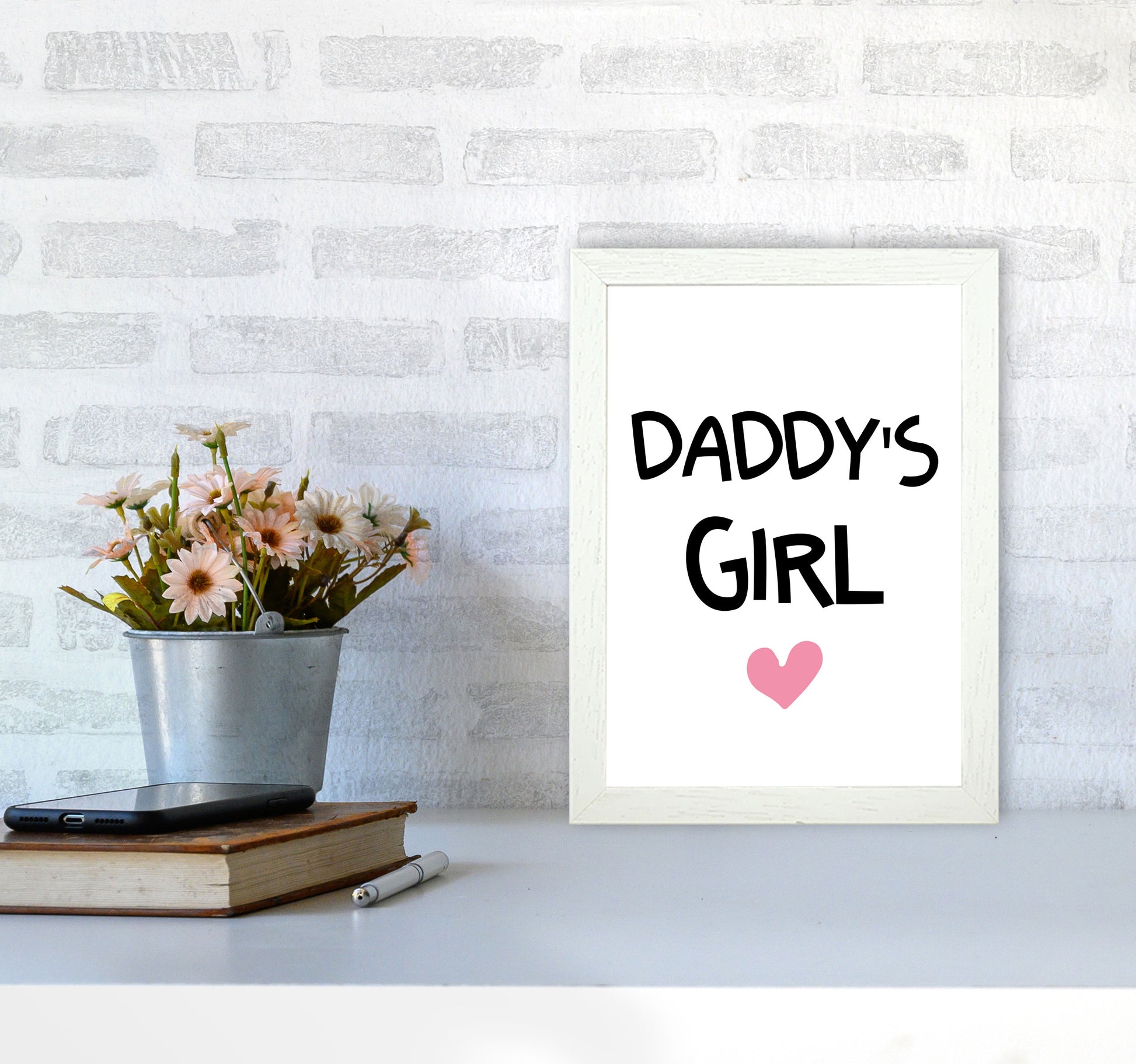 Daddy&#39;s Girl Pink Framed Nursey Wall Art Print A4 Oak Frame