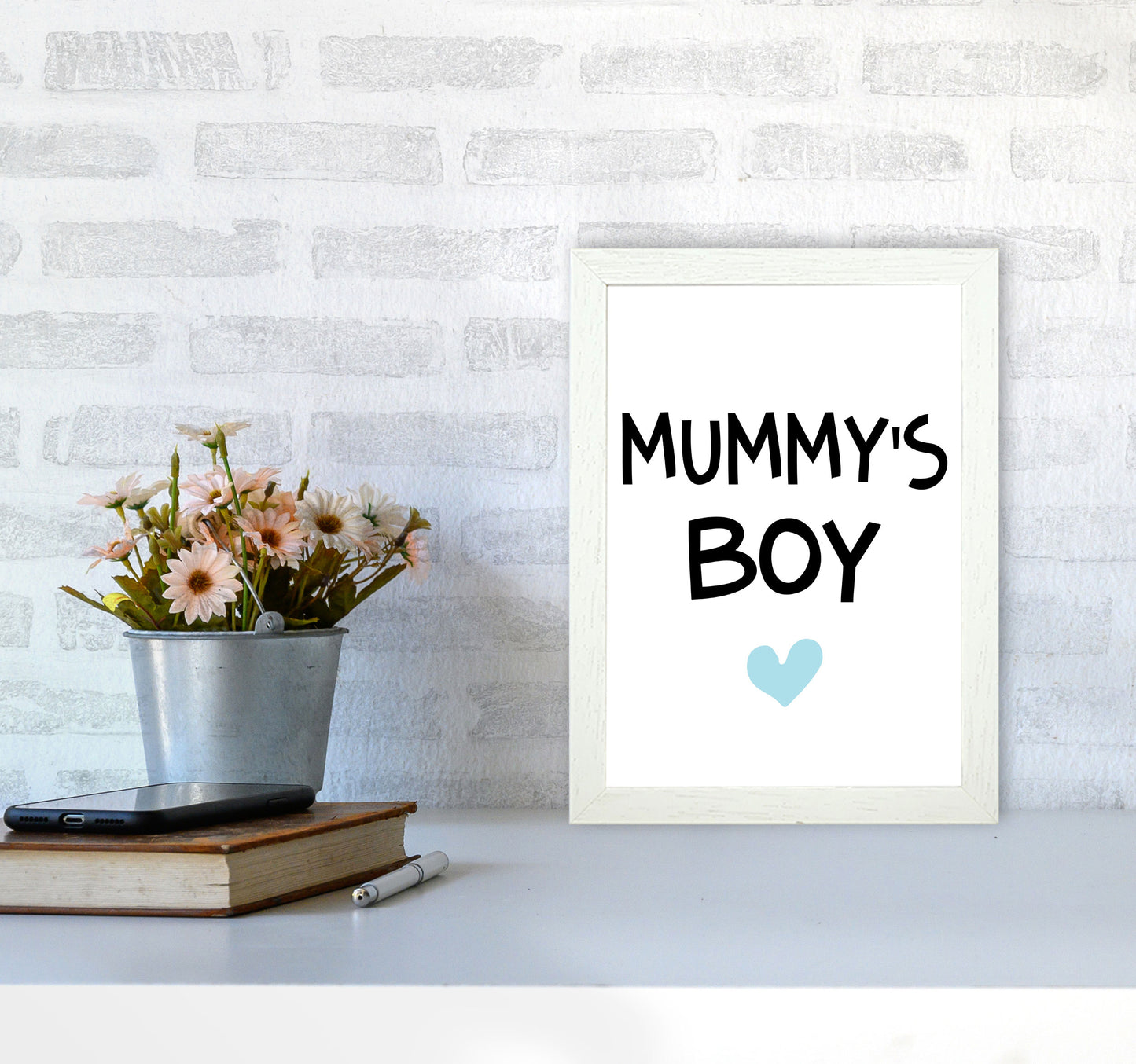 Mummy&#39;s Boy Blue Framed Nursey Wall Art Print A4 Oak Frame