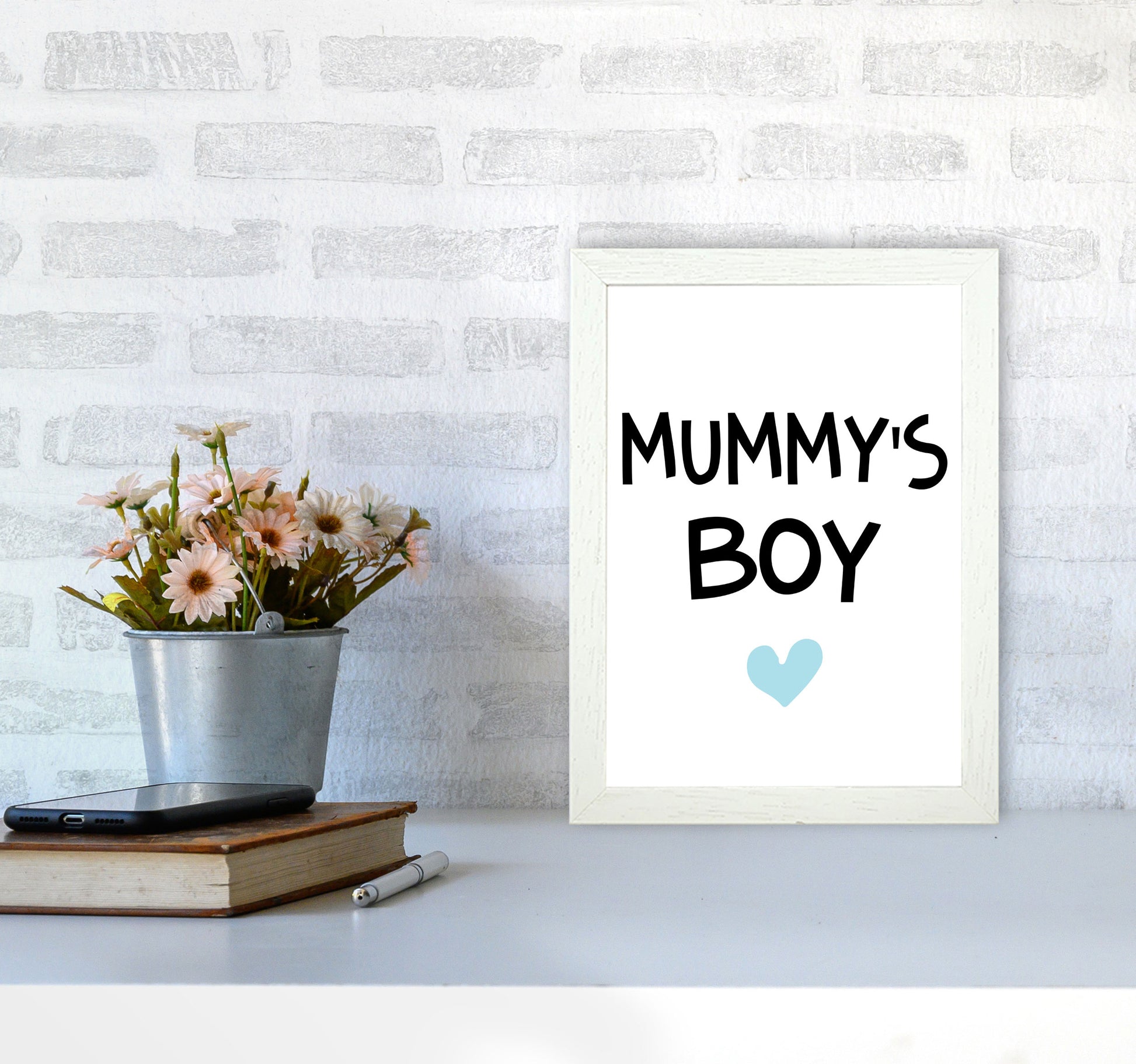 Mummy&#39;s Boy Blue Framed Nursey Wall Art Print A4 Oak Frame