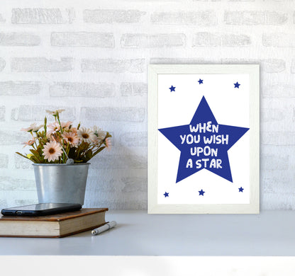 Wish Upon A Star Navy Framed Nursey Wall Art Print A4 Oak Frame