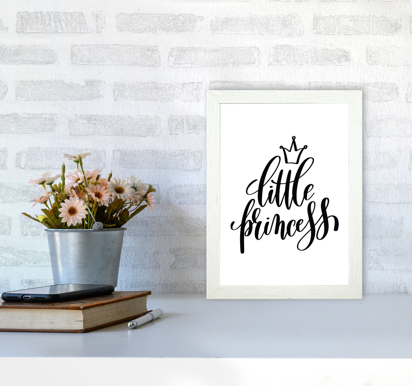 Little Princess Black Framed Nursey Wall Art Print A4 Oak Frame