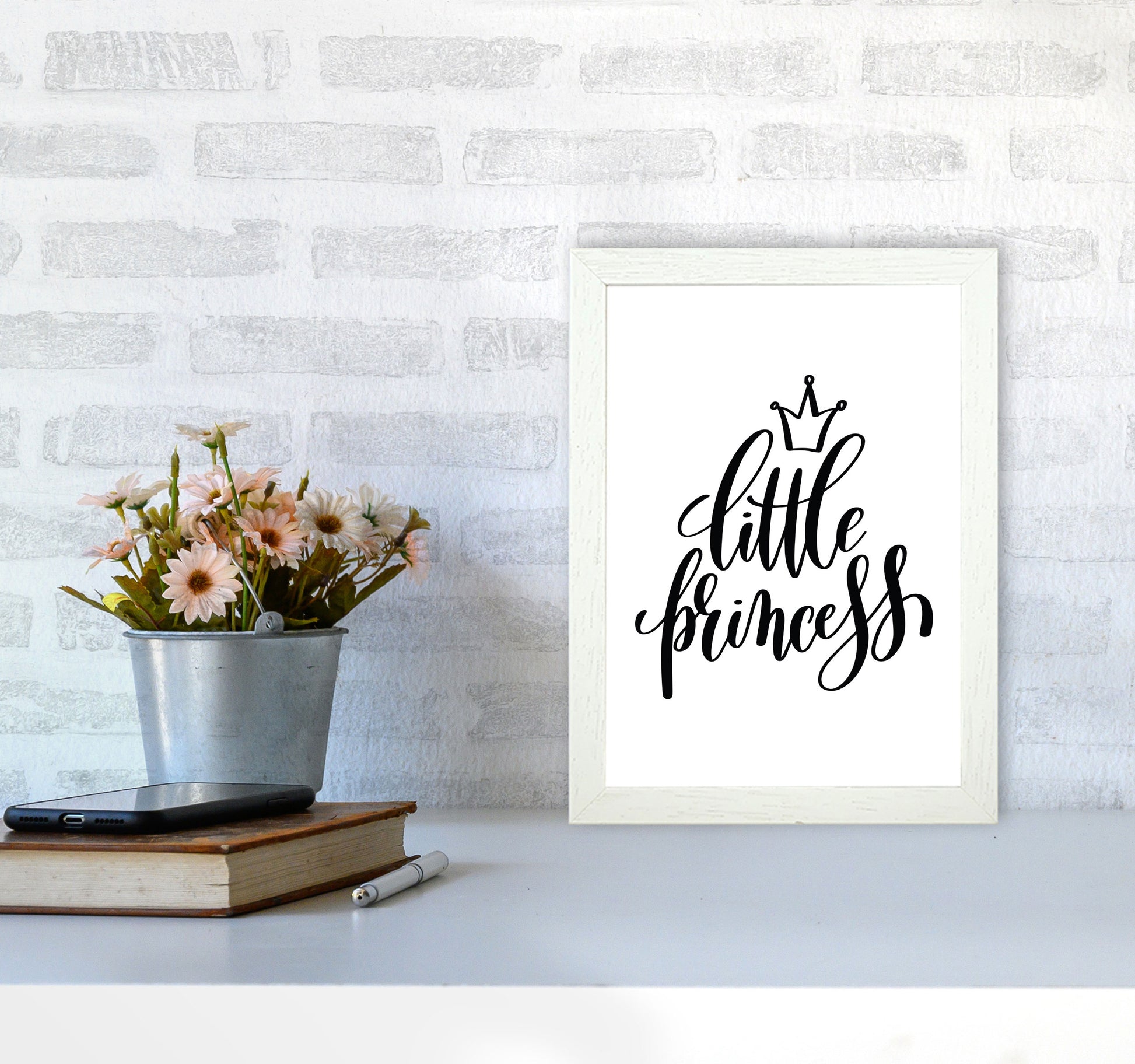 Little Princess Black Framed Nursey Wall Art Print A4 Oak Frame