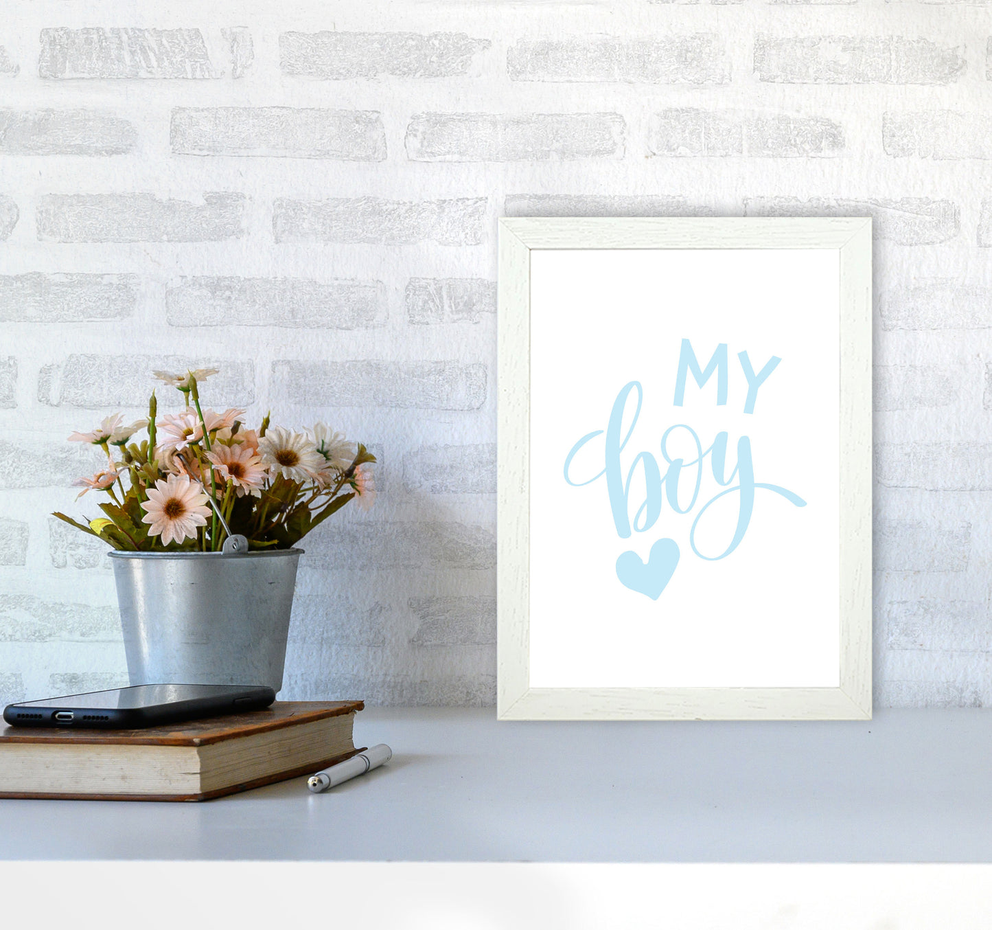 My Boy Blue Framed Nursey Wall Art Print A4 Oak Frame