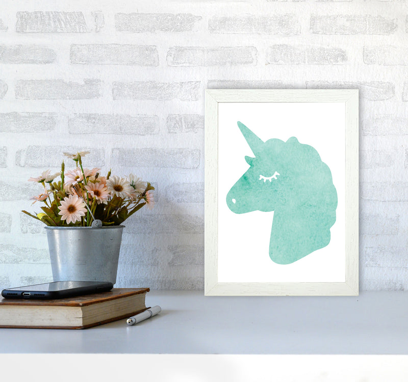 Mint Unicorn Head Modern Print Animal Art Print A4 Oak Frame