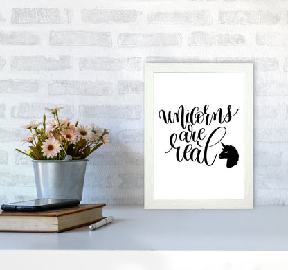 Unicorns Are Real Black Framed Nursey Wall Art Print A4 Oak Frame