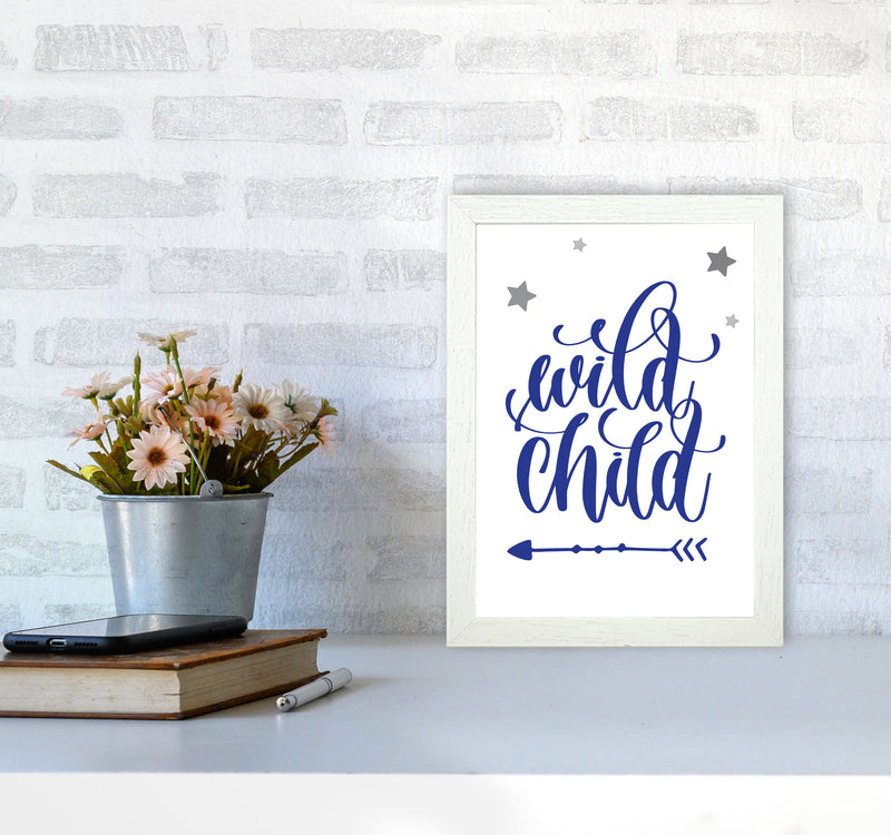 Wild Child Navy Framed Nursey Wall Art Print A4 Oak Frame