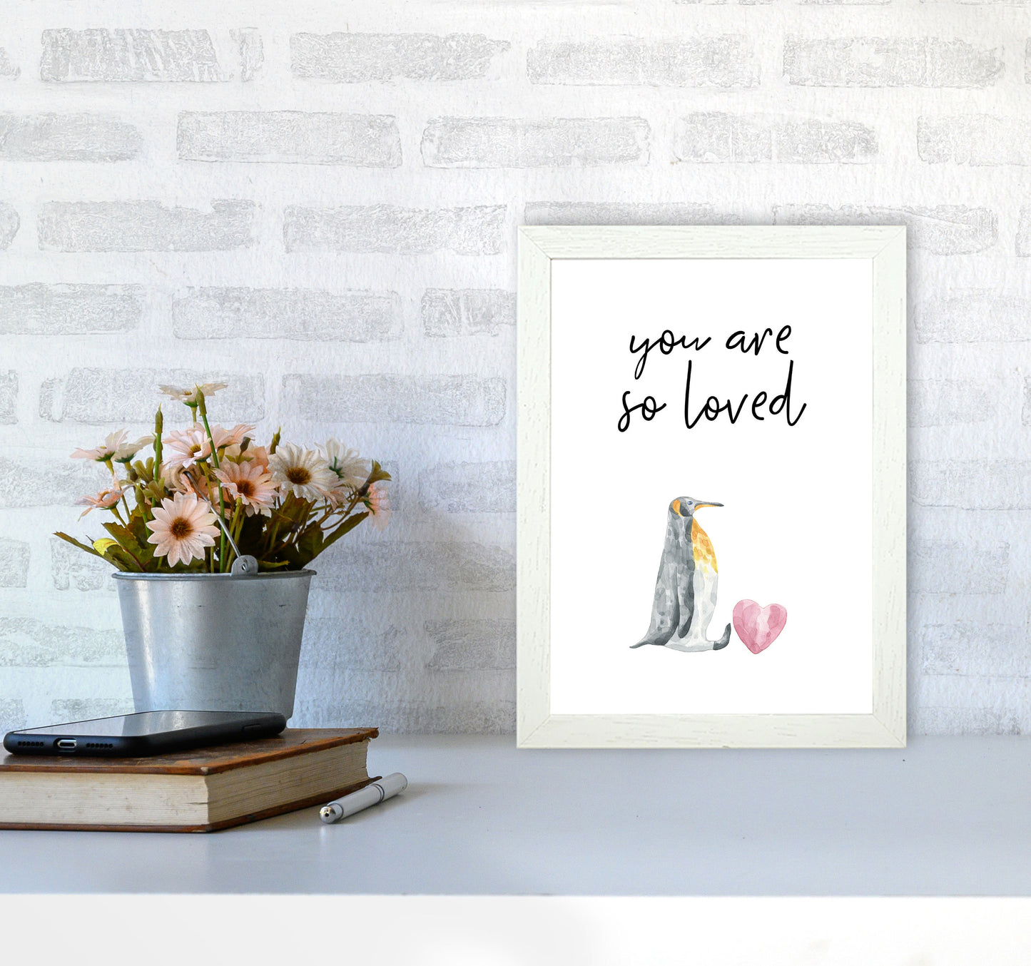 Penguin You Are So Loved Framed Nursey Wall Art Print A4 Oak Frame
