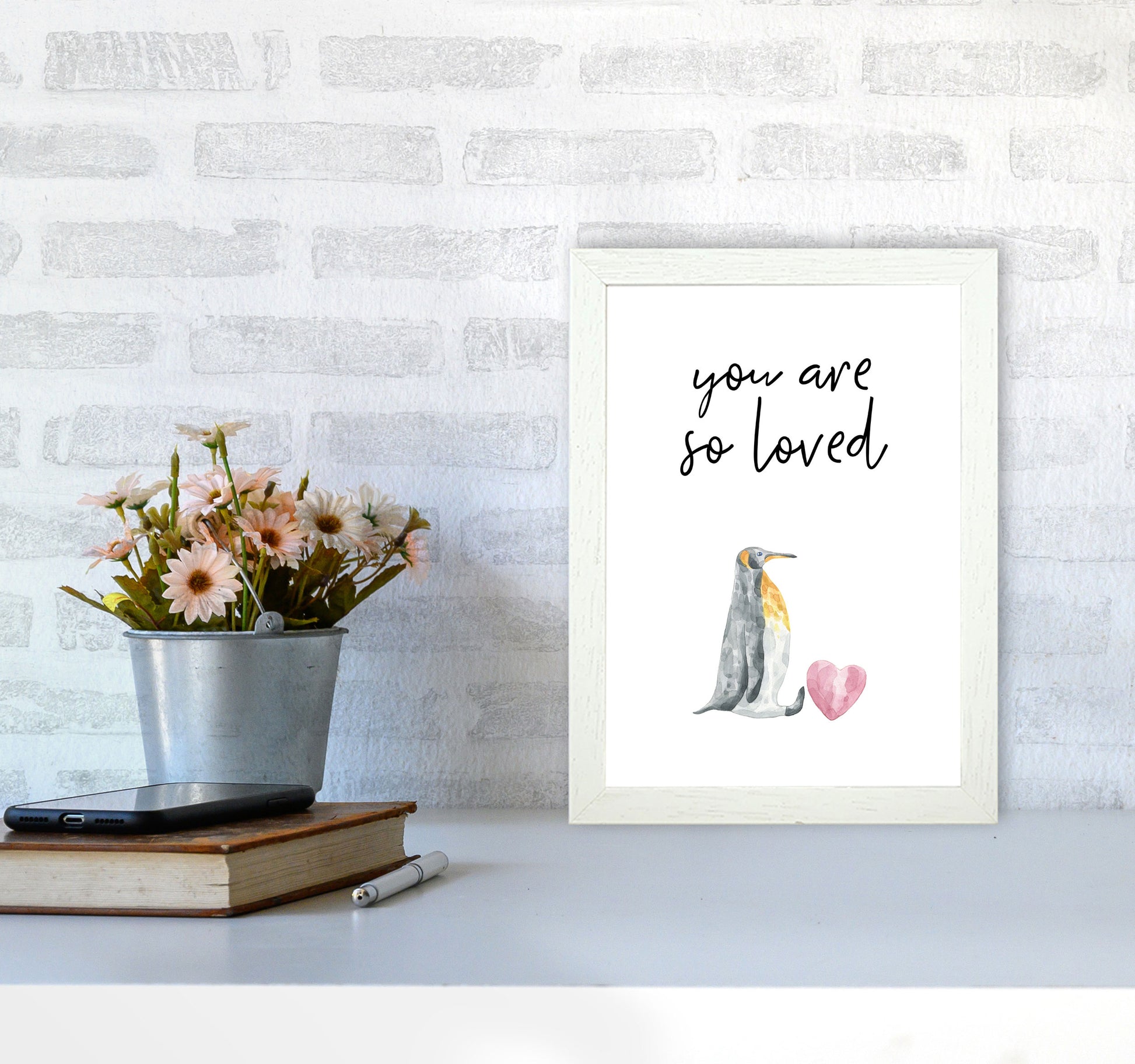 Penguin You Are So Loved Framed Nursey Wall Art Print A4 Oak Frame