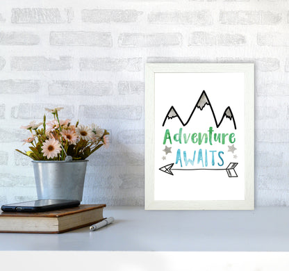 Adventure Awaits Watercolour Modern Print A4 Oak Frame