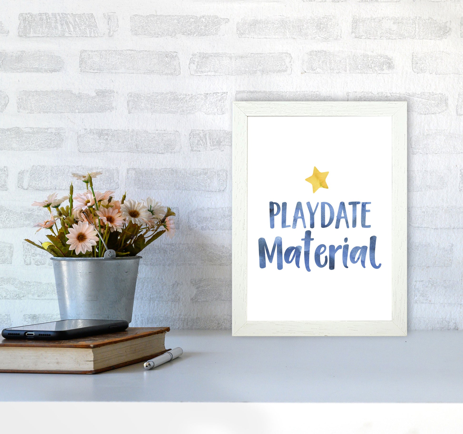 Playdate Material Watercolour Modern Print A4 Oak Frame