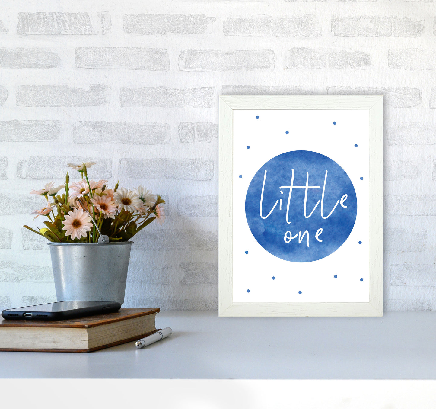 Little One Blue Watercolour Modern Print A4 Oak Frame