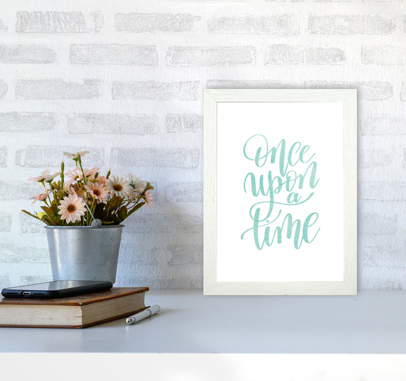 Once Upon A Time Mint Watercolour Framed Typography Wall Art Print A4 Oak Frame