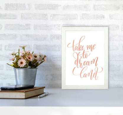 Take Me To Dreamland Peach Watercolour Modern Print A4 Oak Frame