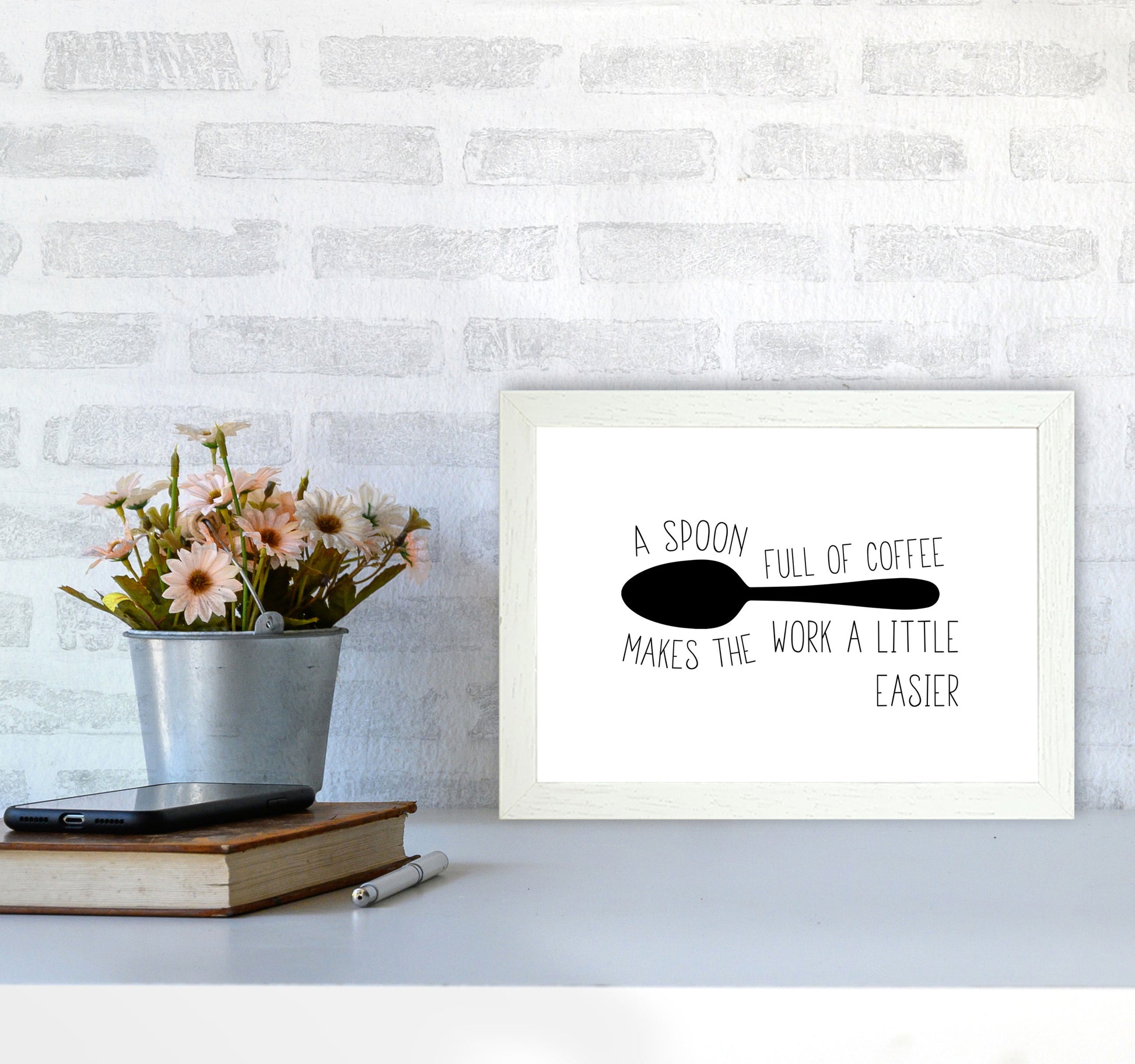 A Spoon Full Of Coffee Modern Print, Framed Kitchen Wall Art A4 Oak Frame
