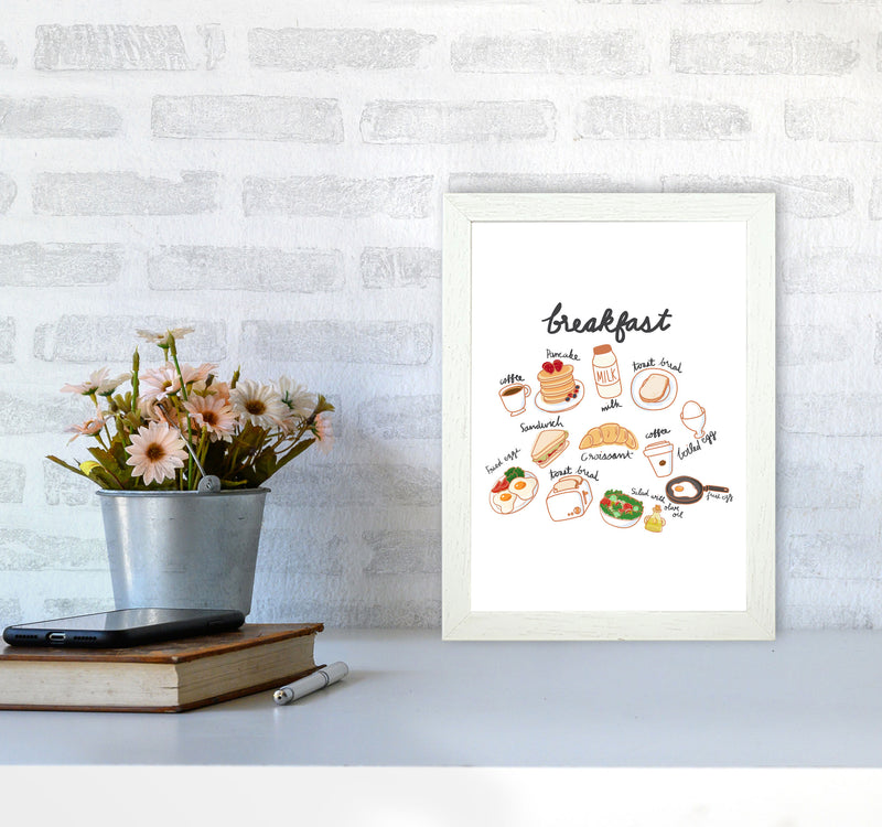 Breakfast Collection Portrait Modern Print, Framed Kitchen Wall Art A4 Oak Frame