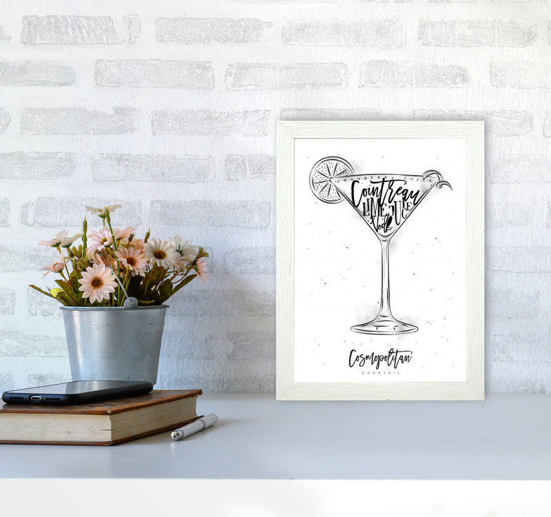Cosmopolitan Cocktail Modern Print, Framed Kitchen Wall Art A4 Oak Frame
