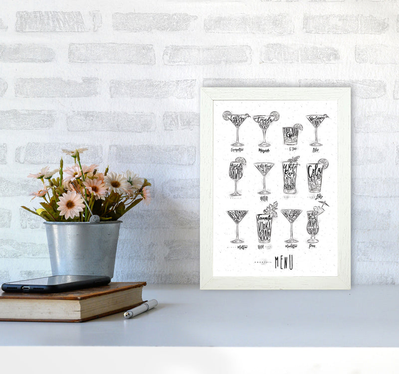 Cocktails Menu Modern Print, Framed Kitchen Wall Art A4 Oak Frame
