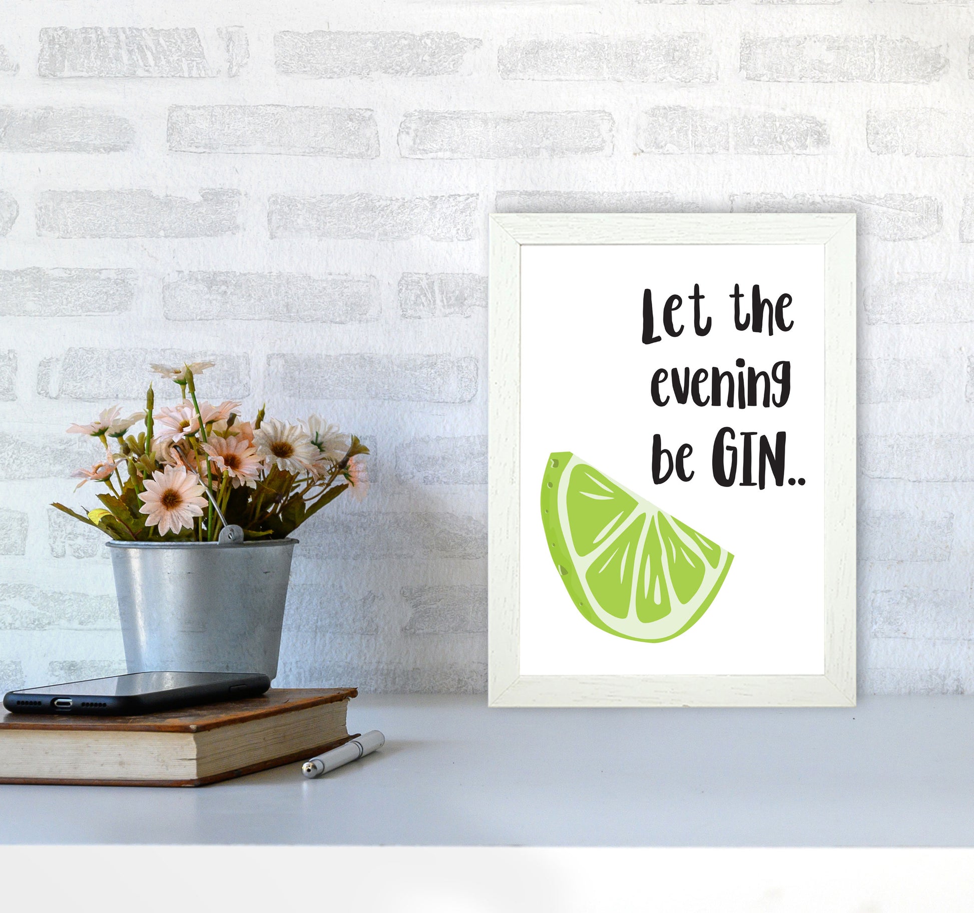 Let The Evening BeGIN Modern Print, Framed Kitchen Wall Art A4 Oak Frame