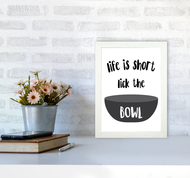 Lick The Bowl Modern Print, Framed Kitchen Wall Art A4 Oak Frame