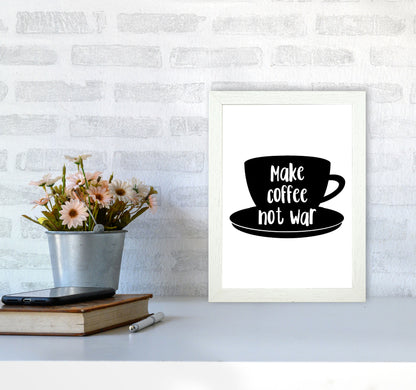 Make Coffee Not War Modern Print, Framed Kitchen Wall Art A4 Oak Frame