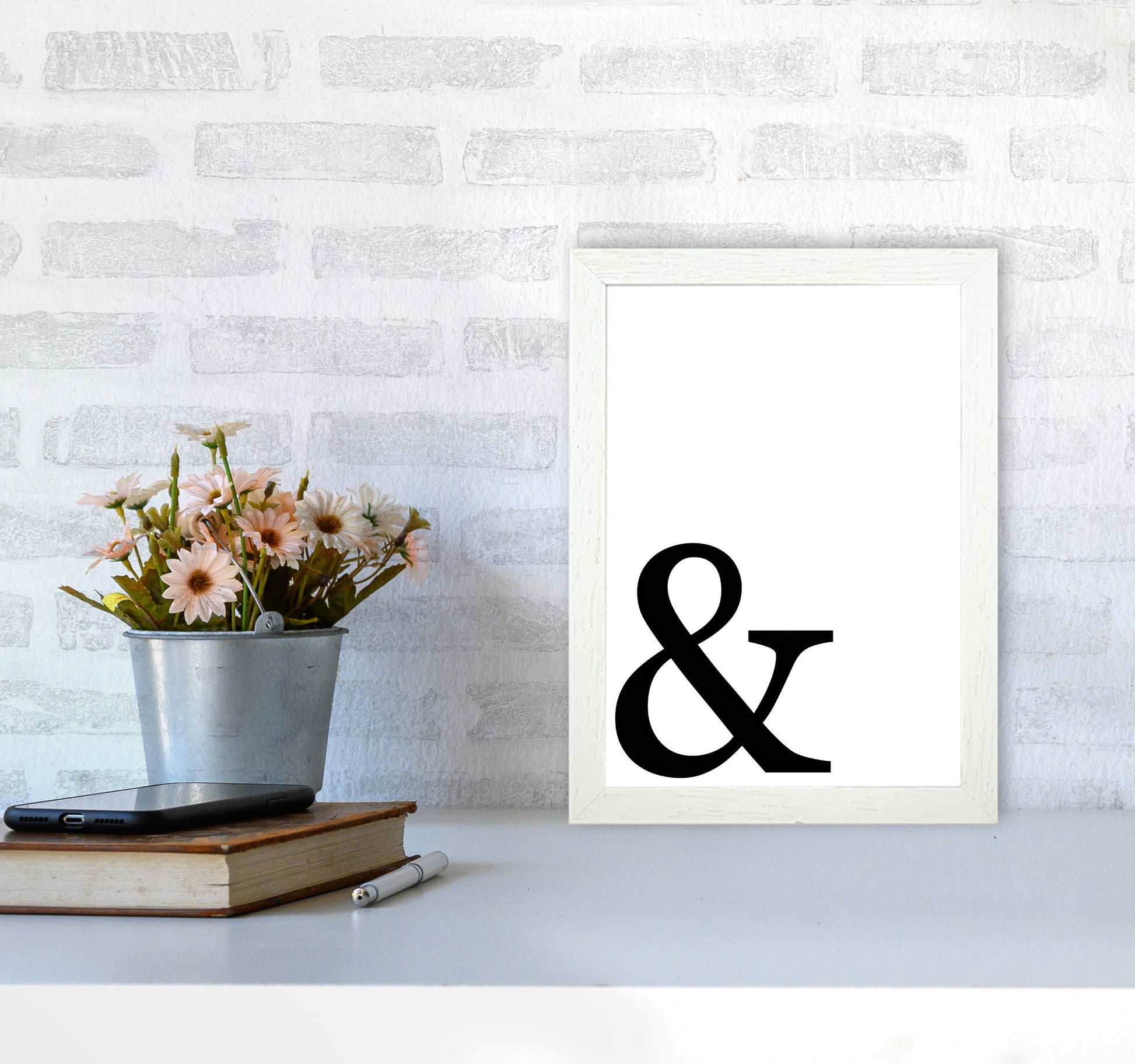 Ampersand Framed Typography Wall Art Print A4 Oak Frame