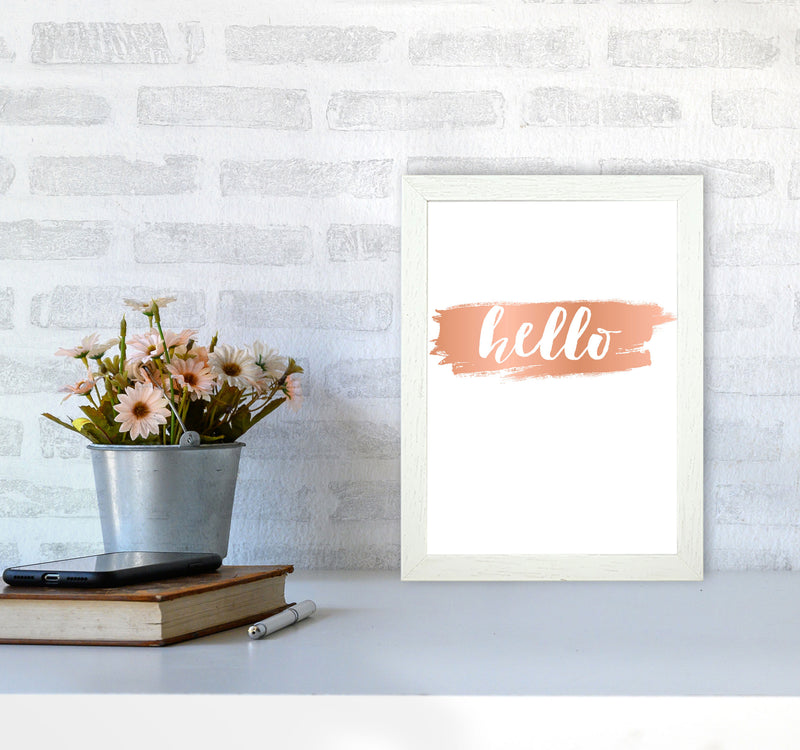Hello Rose Gold Framed Typography Wall Art Print A4 Oak Frame