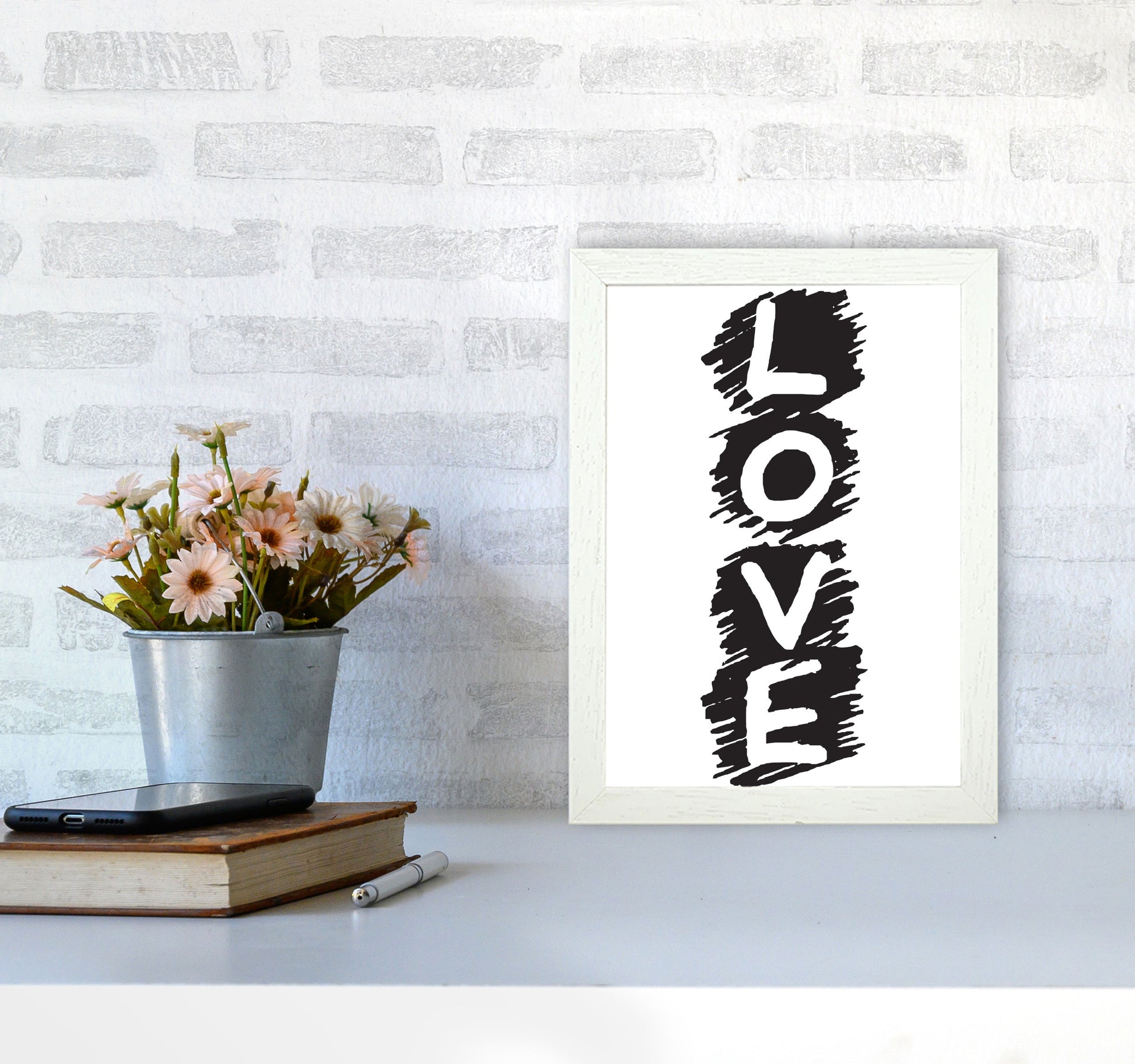Love Framed Typography Wall Art Print A4 Oak Frame