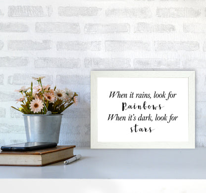 When It Rains Look For Rainbows Modern Print A4 Oak Frame