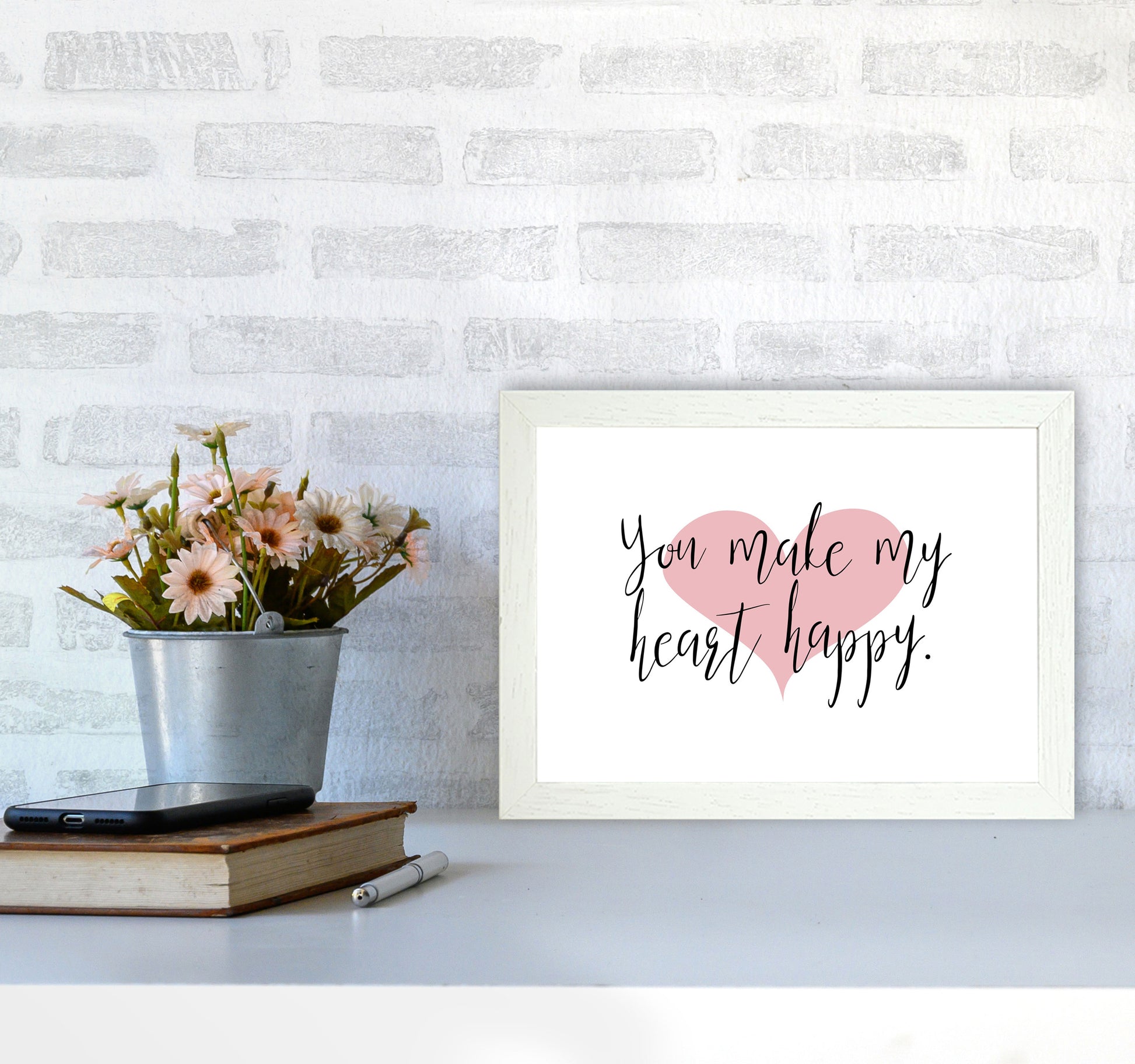 You Make My Heart Happy Modern Print A4 Oak Frame