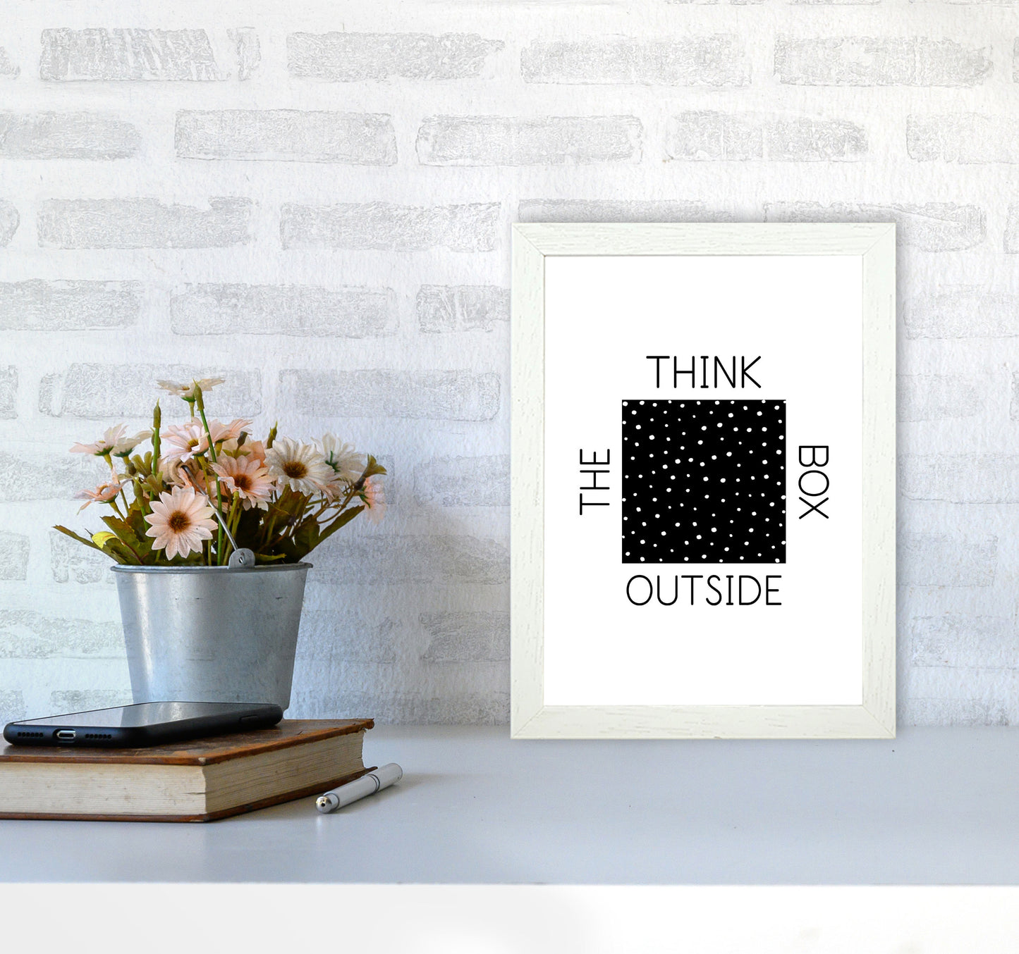 Think Outside The Box Modern Print A4 Oak Frame