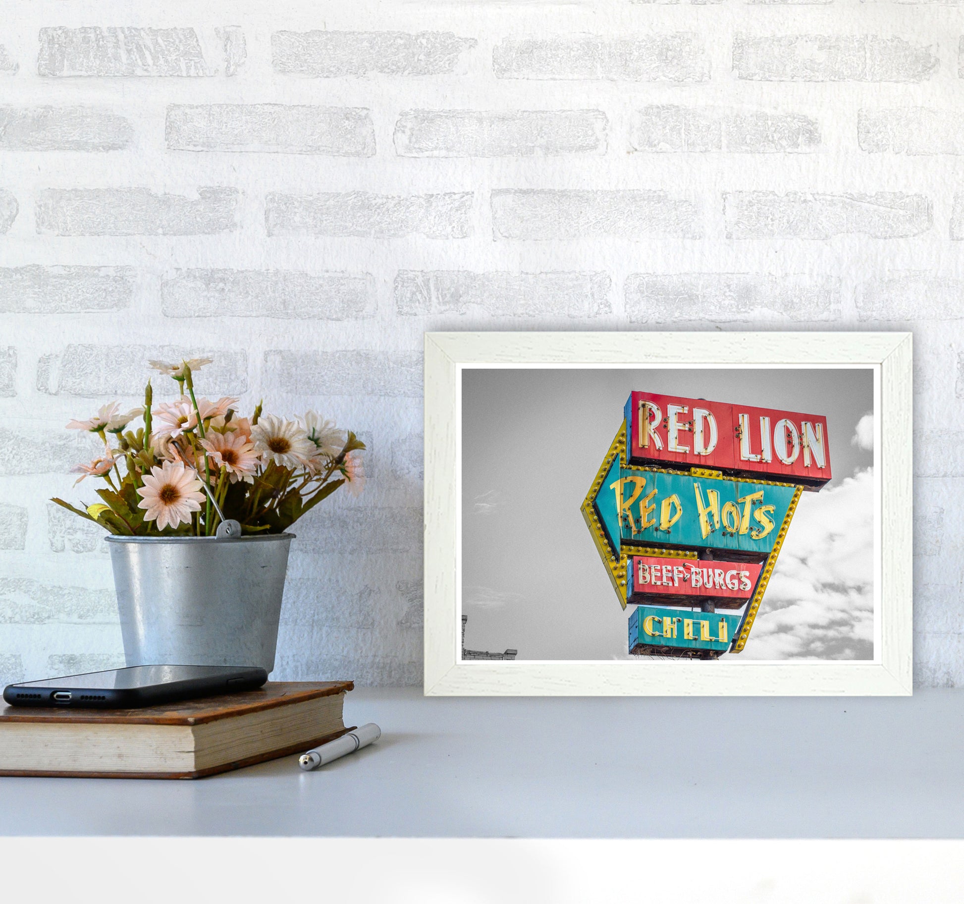 Vintage American Billboard Modern Print A4 Oak Frame
