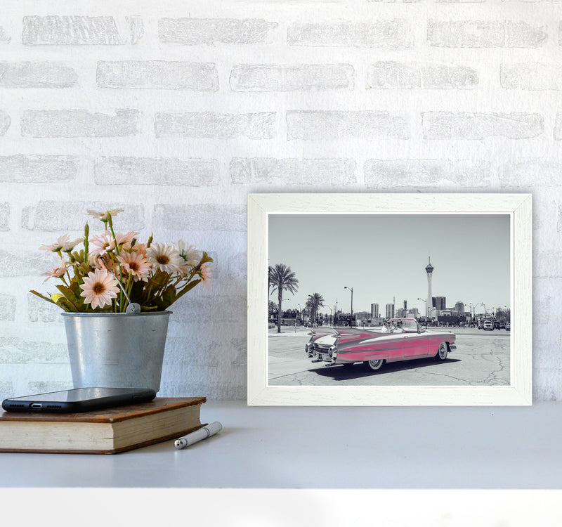 Retro Pink Car Modern Print A4 Oak Frame