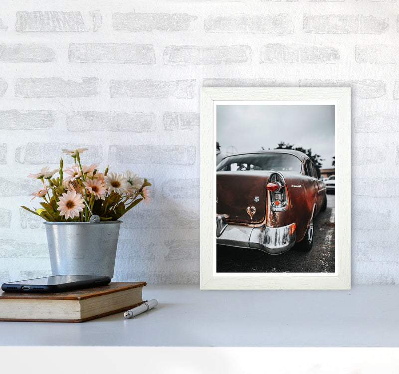 Retro Car Modern Print A4 Oak Frame