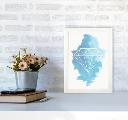 Geo Diamond Blue Watercolour Modern Print A4 Oak Frame