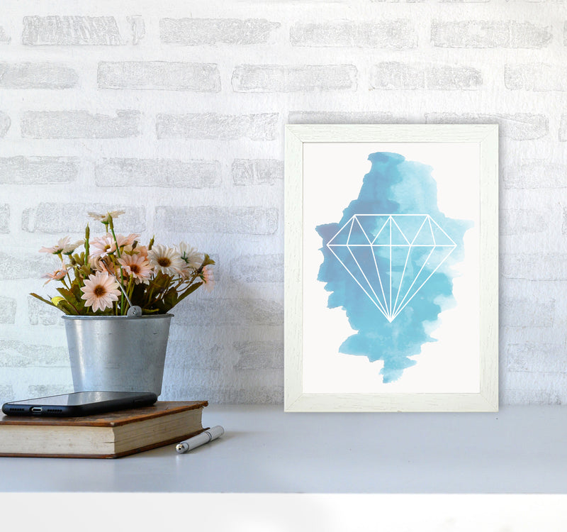 Geo Diamond Blue Watercolour Modern Print A4 Oak Frame