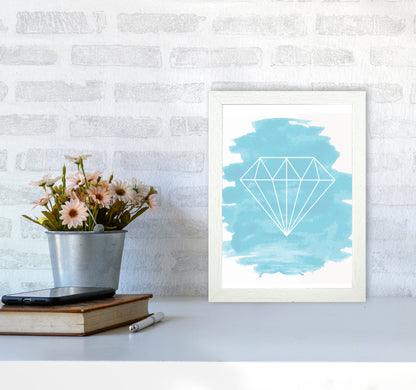 Geo Diamond Light Blue Watercolour Modern Print A4 Oak Frame