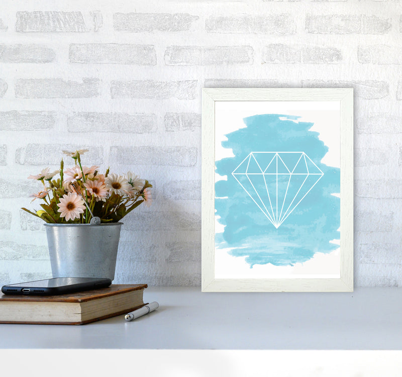 Geo Diamond Light Blue Watercolour Modern Print A4 Oak Frame