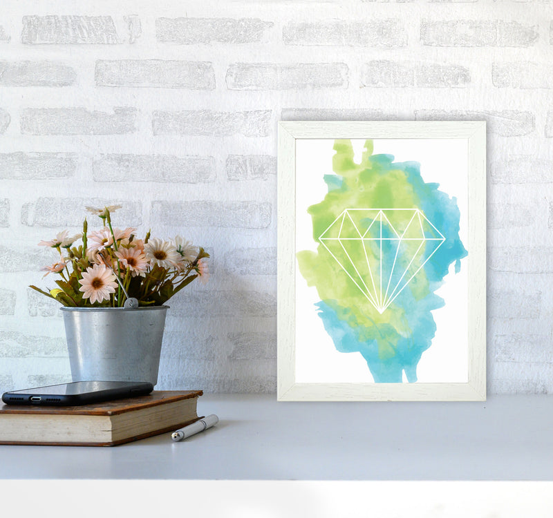 Geo Diamond Turquoise Multi Watercolour Modern Print A4 Oak Frame