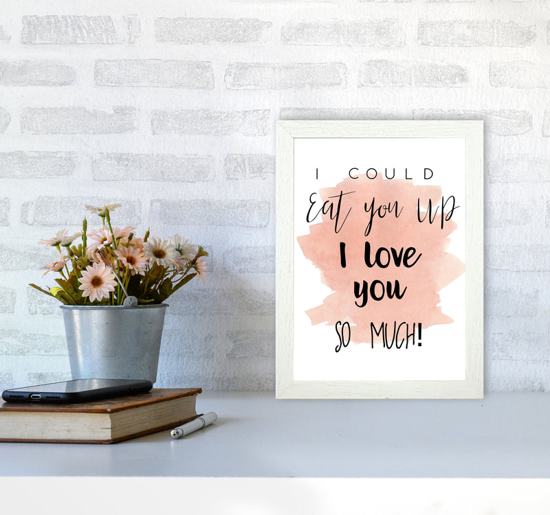 Eat You Up Peach Watercolour Modern Print A4 Oak Frame