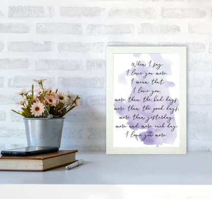 Love You More Purple Watercolour Modern Print A4 Oak Frame