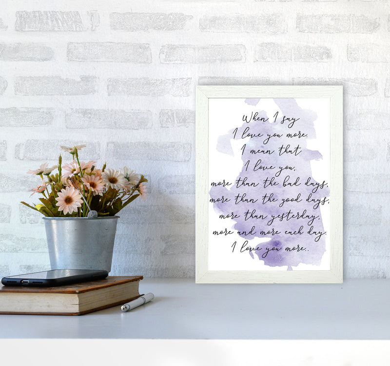 Love You More Purple Watercolour Modern Print A4 Oak Frame