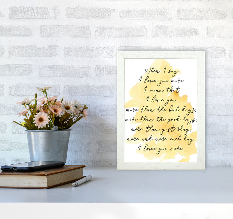 Love You More Yellow Watercolour Modern Print A4 Oak Frame