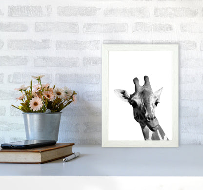 Black And White Giraffe Modern Print Animal Art Print A4 Oak Frame