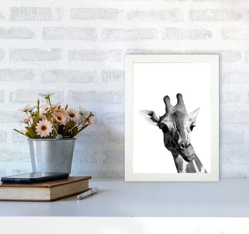 Black And White Giraffe Modern Print Animal Art Print A4 Oak Frame