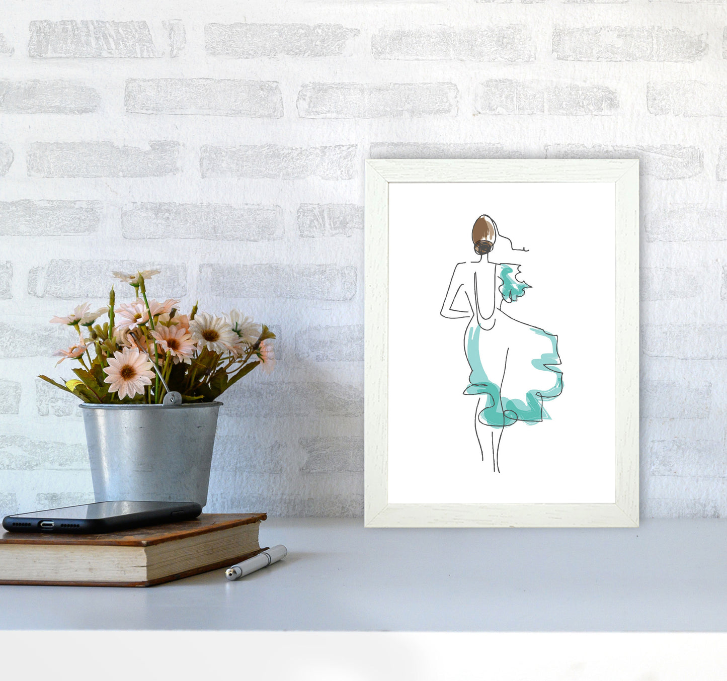 Fashion Line Drawing Modern Print A4 Oak Frame