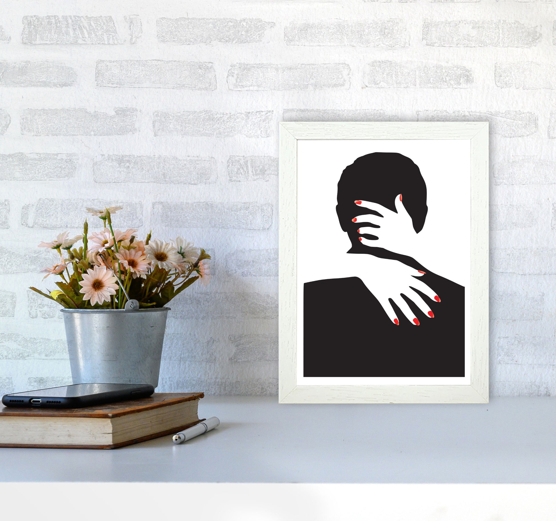 Abstract Man And Hands Modern Print A4 Oak Frame