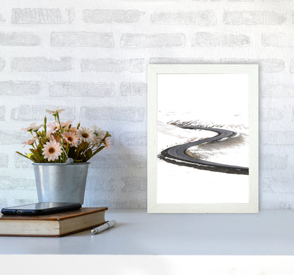 Snowy Road Pass Modern Print A4 Oak Frame