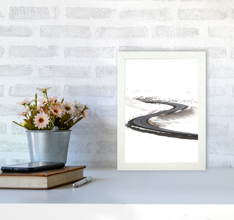 Snowy Road Pass Modern Print A4 Oak Frame
