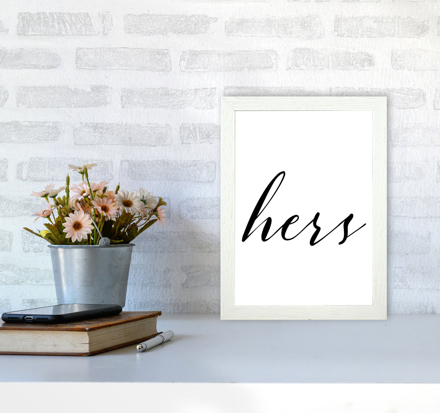 Hers Framed Typography Wall Art Print A4 Oak Frame
